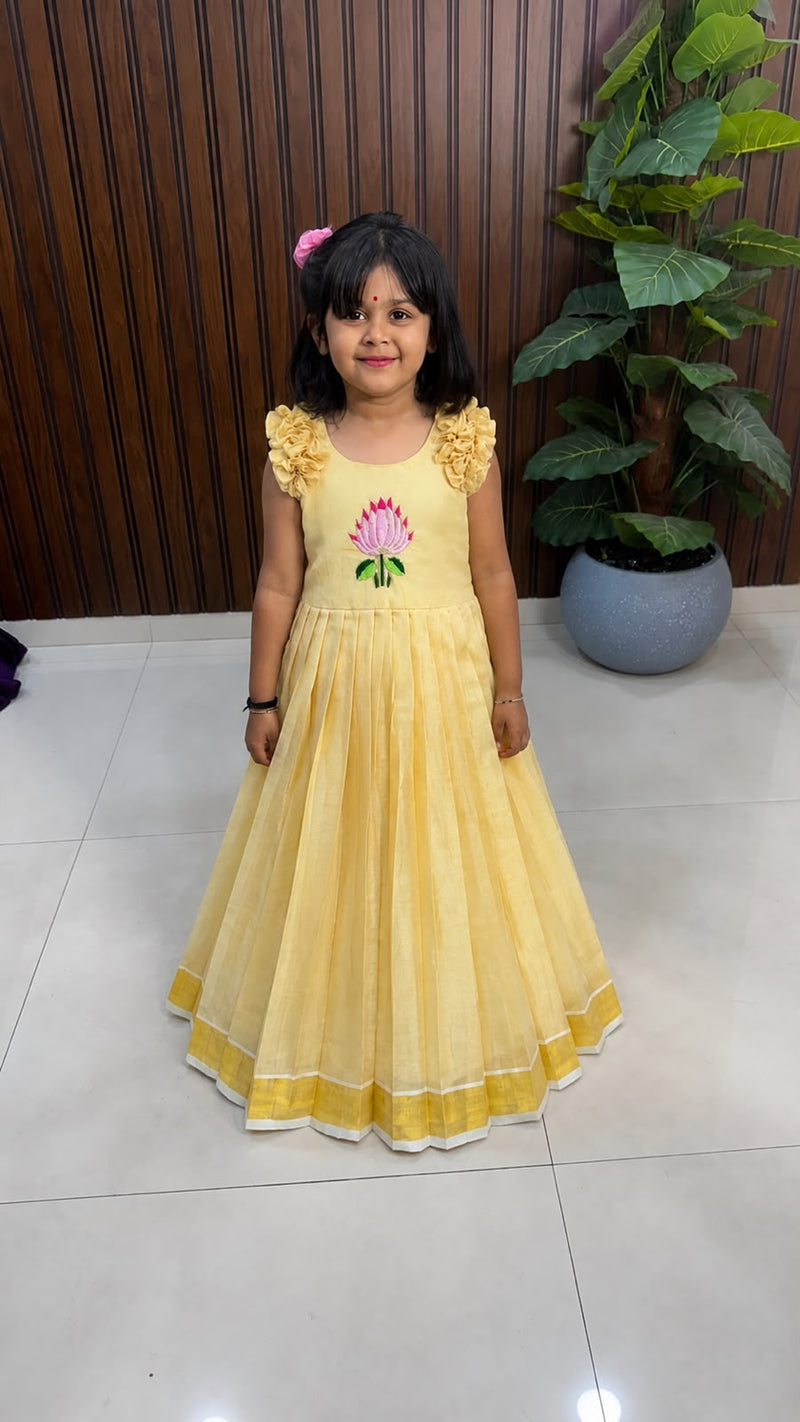 Traditional Pure Silk Girls Gown with Rich Zari Border