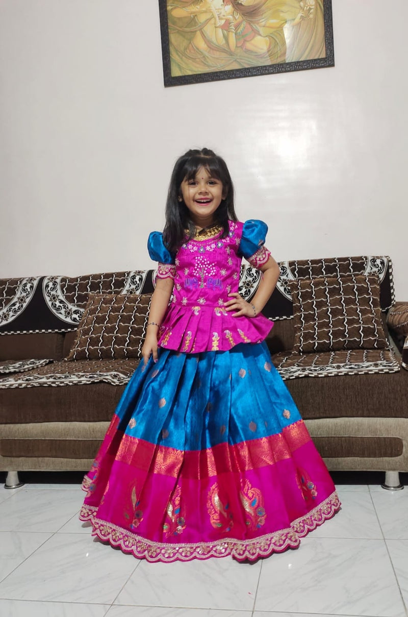Premium Pure Heavy Silk Kids Lehenga Choli | Multicolor Zari Weaving | Embroidery Cutwork Border | Wedding & Festive Wear