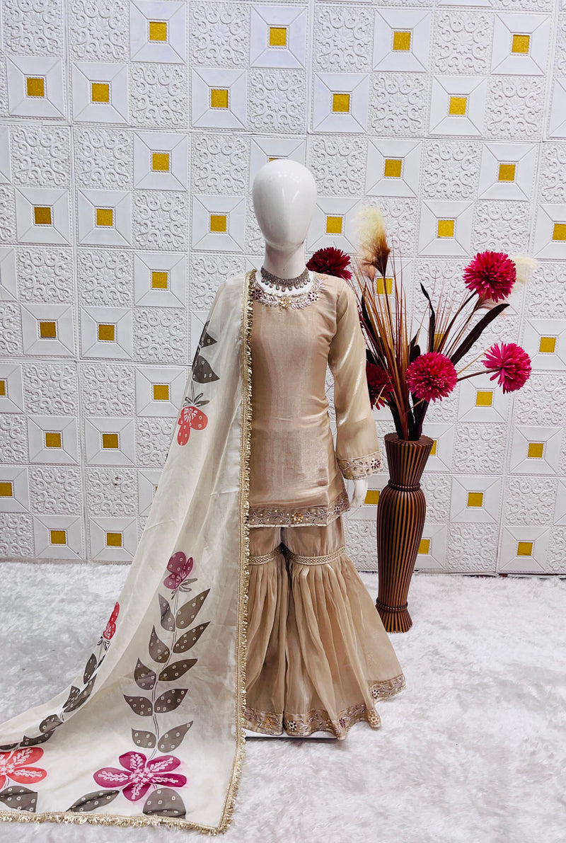 Premium GMY Silk Kids Sharara Set | Heavy Sequin Embroidery | Digital Print Dupatta | Wedding & Festive Wear
