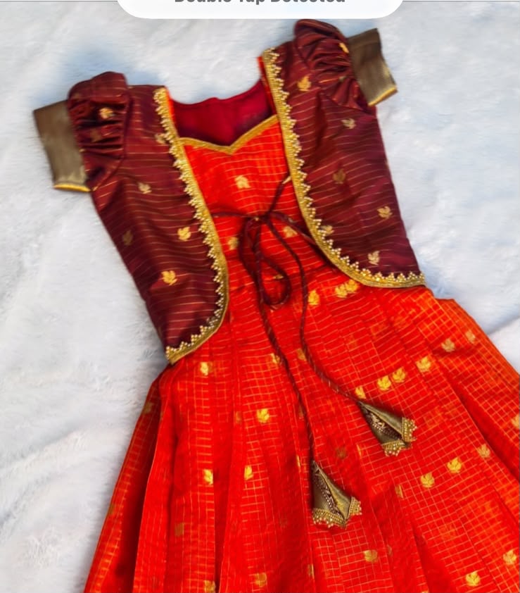 Premium Gadwal Silk Kids Gown with Zari Weaving & Removable Overcoat | Ages 1–15 Years