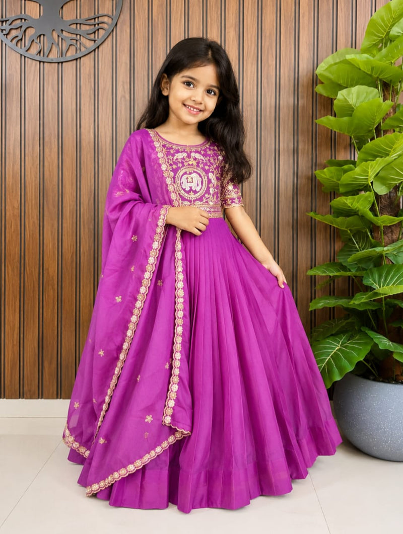 Premium Star Georgette Kids Gown | Heavy Embroidery & Handwork | Cutwork Dupatta