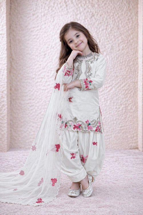 Designer Kids Salwar Suit Set with Heavy Sequin Embroidery & Organza Silk Dupatta | Ages 3–15