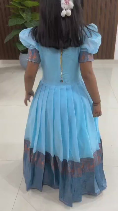 Premium Cotton Silk Kids Gown | Heavy Zari Weaving Border | Full-Flare Canvas Finish | Ages 1–15 Years