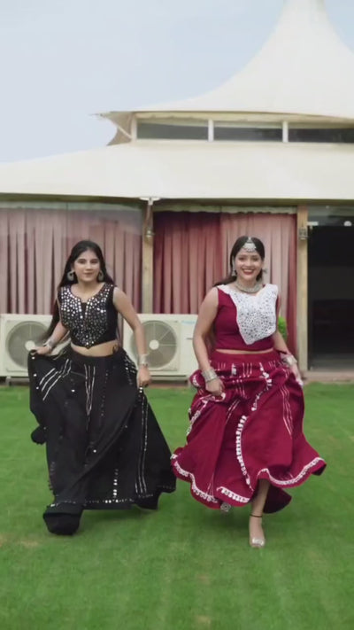 Women's Navratri Special Pure Rayon Lehenga Choli with Real Mirror Work and Coding Thread Embroidery