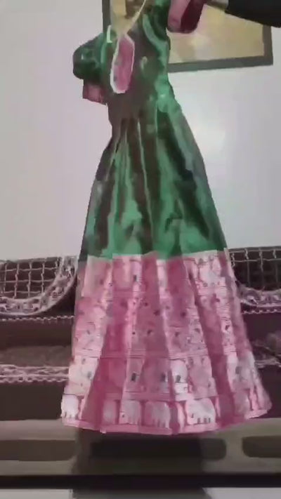 Premium Silk Kids Gown | Heavy Silver Zari Weaving | Full-Flare Canvas Finish | Ages 1–15 Years