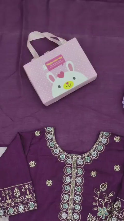 Designer Vichitra Silk Girls Patiala Suit Set with Bhungali Embroidery & Dupatta | Ready to Wear