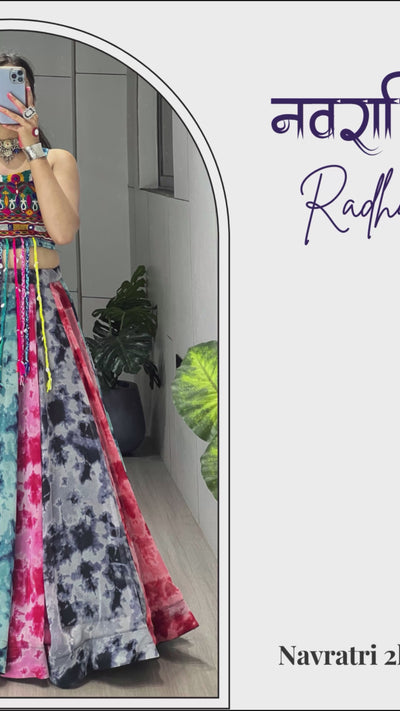 Multicolor Shibori Print Lehenga Choli | Fully Stitched 6 Meter Flair Navratri Chaniya Choli with Kutchhi Gamthi Work Fancy Top