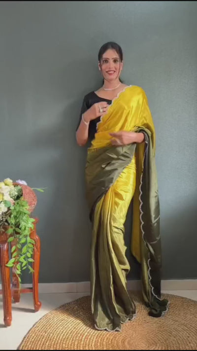 Designer 1-Minute Ready-to-Wear Chinnon Silk Saree with Jadkan Diamond Lace