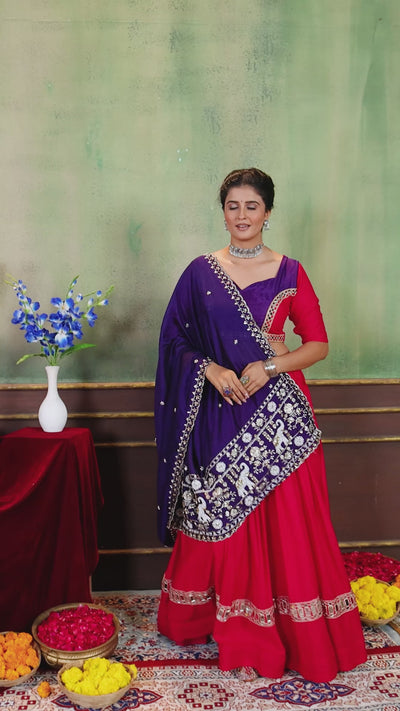 Navratri Special Pure Rayon Lehenga Choli with Real Mirror Work & Vichitra Silk Dupatta