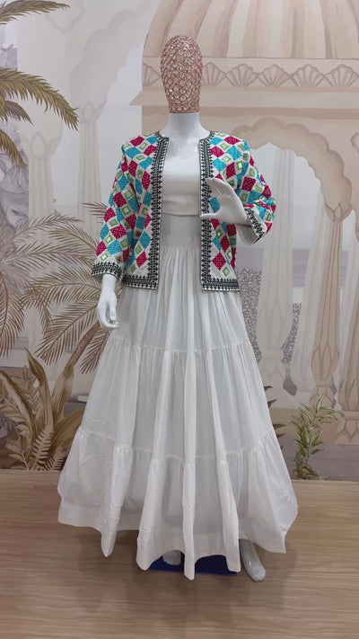 Rayon Ruffle Lehenga Blouse & Koti Set with Heavy Embroidery & Real Mirror Work