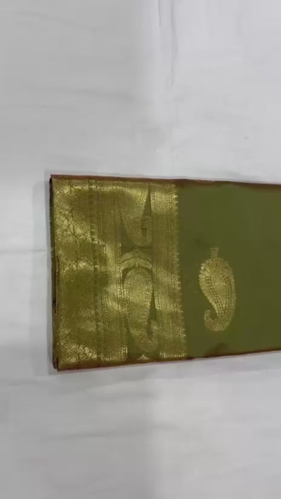 Premium Soft Banarasi Lichi Silk Saree with Pure Gold Zari Jacquard Weaving & Rich Pallu