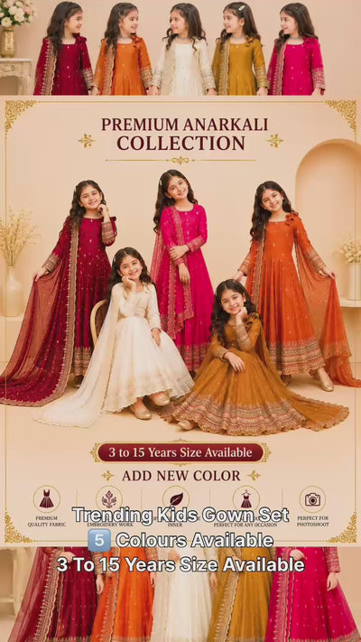 Premium Fendy Silk Kids Gown Set | Sequin Embroidery Work | Wedding, Party & Festive Wear | Ages 3–15 Years