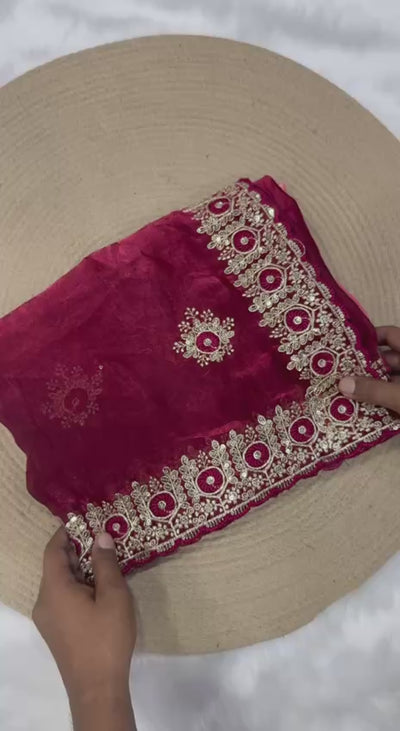 Premium Two-Tone Space Silk Saree | All-Over Sequin Work | Matching Embroidered Blouse | Bridal & Festive Wear