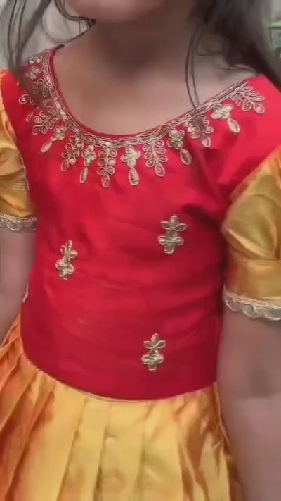 Kanjivaram Silk Kids Gown | Heavy Embroidery Work | Fully Stitched | Ages 1–15 Years