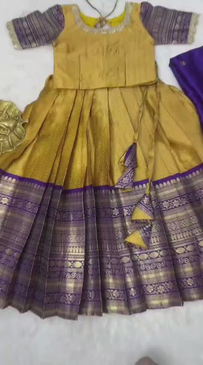 Premium Pure Silk Kids Lehenga Choli | Heavy Zari Weaving & Cutwork Dupatta