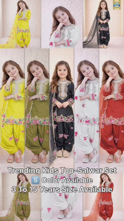 Designer Kids Salwar Suit Set with Heavy Sequin Embroidery & Organza Silk Dupatta | Ages 3–15