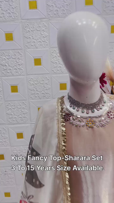 Premium GMY Silk Kids Sharara Set | Heavy Sequin Embroidery | Digital Print Dupatta | Wedding & Festive Wear