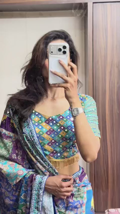 MORNI Premium Silk 1 Min Ready-to-Wear Saree with Digital Print, Real Mirror & Aari Embroidery