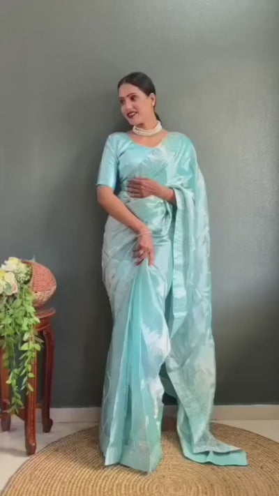 1-Min Ready To Wear Luxury Burbury Silk Saree with Swarovski Border & Embroidery Sequence Work