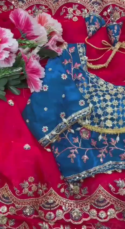 Kaamini Fendy Satin Saree | 3MM Sequin Embroidery & Heavy Jaal Work Stitched Blouse