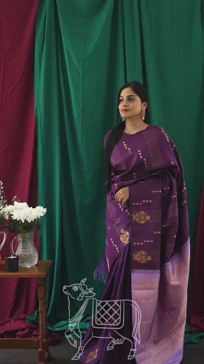 Royal Purple Banarasi Soft Silk Saree with Silver Zari Weaving & Elegant Woven Design