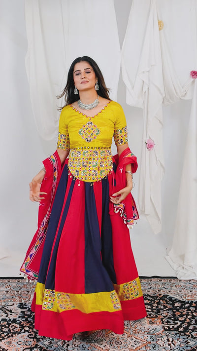 Navratri Lehenga Choli with Real Mirror Embroidery & Kodi Lace Dupatta