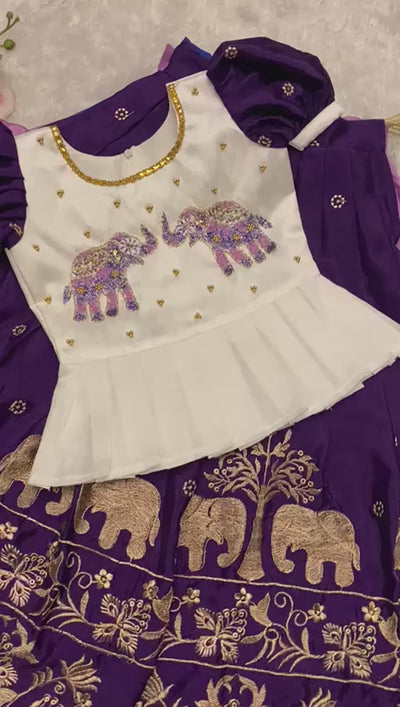 Premium Chinnon Silk Kids Lehenga Choli | Zari Embroidery & Cutwork Border | Can-Can Flare | Ages 1–15 Years