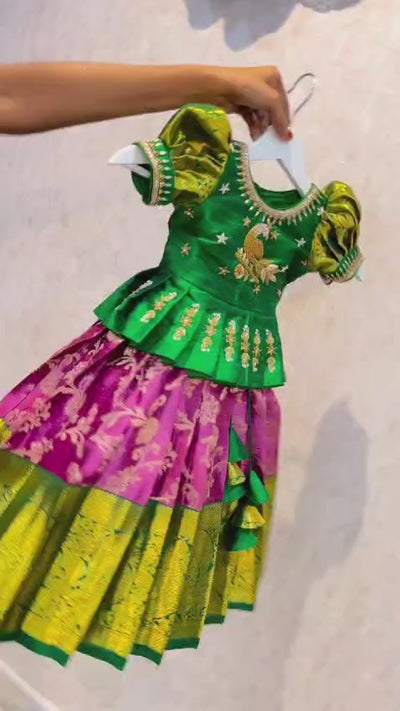 Premium Lichi Silk Kids Lehenga Choli | All-Over Zari Weaving | Full-Flare Canvas Finish | Ages 1–15 Years