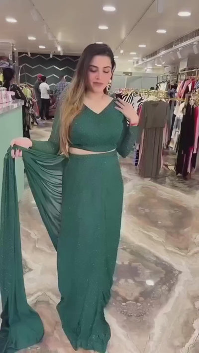Women's Premium 1-Minute Ready-to-Wear Georgette Saree with Swarovski Crystals and Stitched Blouse
