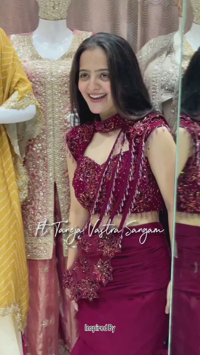 Sequins Embroidery Lehenga Choli Set – Wine & Royal Blue