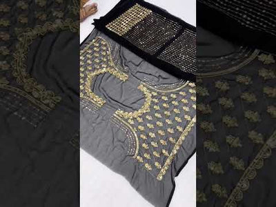 Women's Bollywood Inspired Black Faux Georgette Crush Pleated Saree with 5mm Sequins