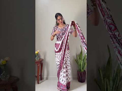 Designer Ready-to-Wear Cream and Maroon Traditional Saree Gown for Wedding Guests