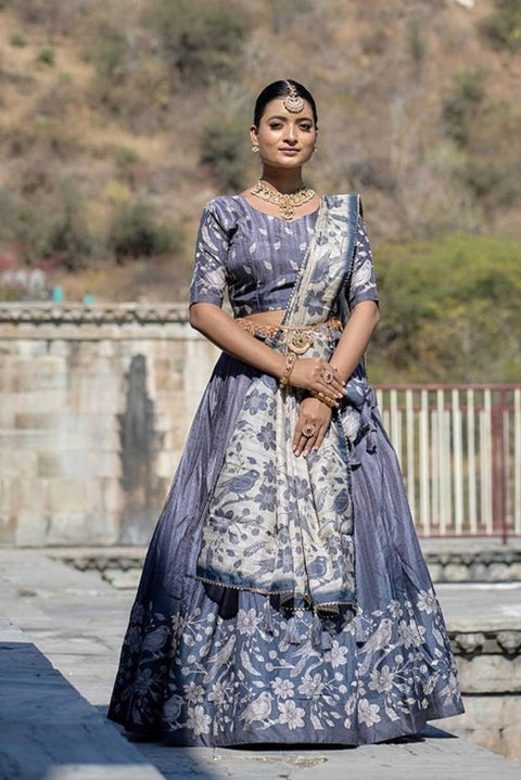 Premium Dolla Tusser Silk Chaniya Choli with Floral Print & Designer Dupatta