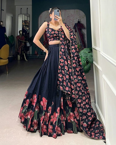 Dolla Tusser Silk Chaniya Choli | Floral Print Designer Lehenga