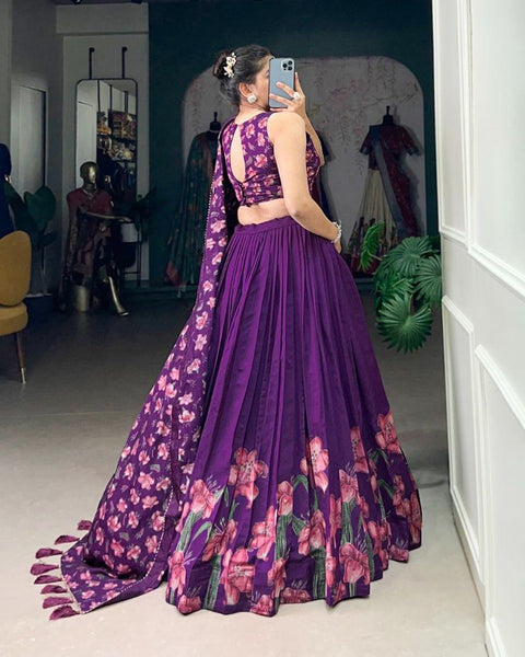 Dolla Tusser Silk Chaniya Choli | Floral Print Designer Lehenga
