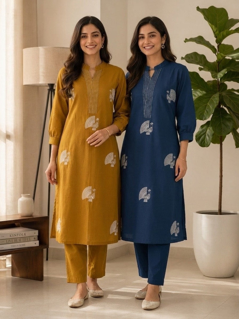 Premium Voile Cotton Co-Ord Set for Women | Embroidered A-Line Kurta with Palazzo | Summer Casual Ethnic Wear