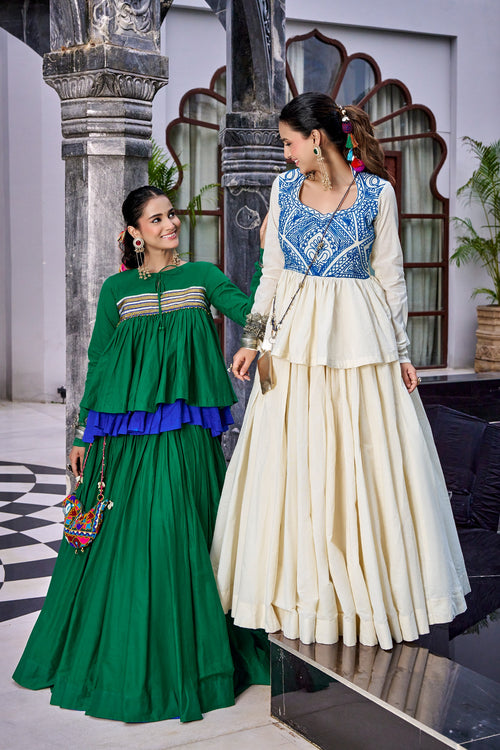 Women's Navratri Special Pure Cotton Flared Lehenga Set with Matching Embroidered Purse