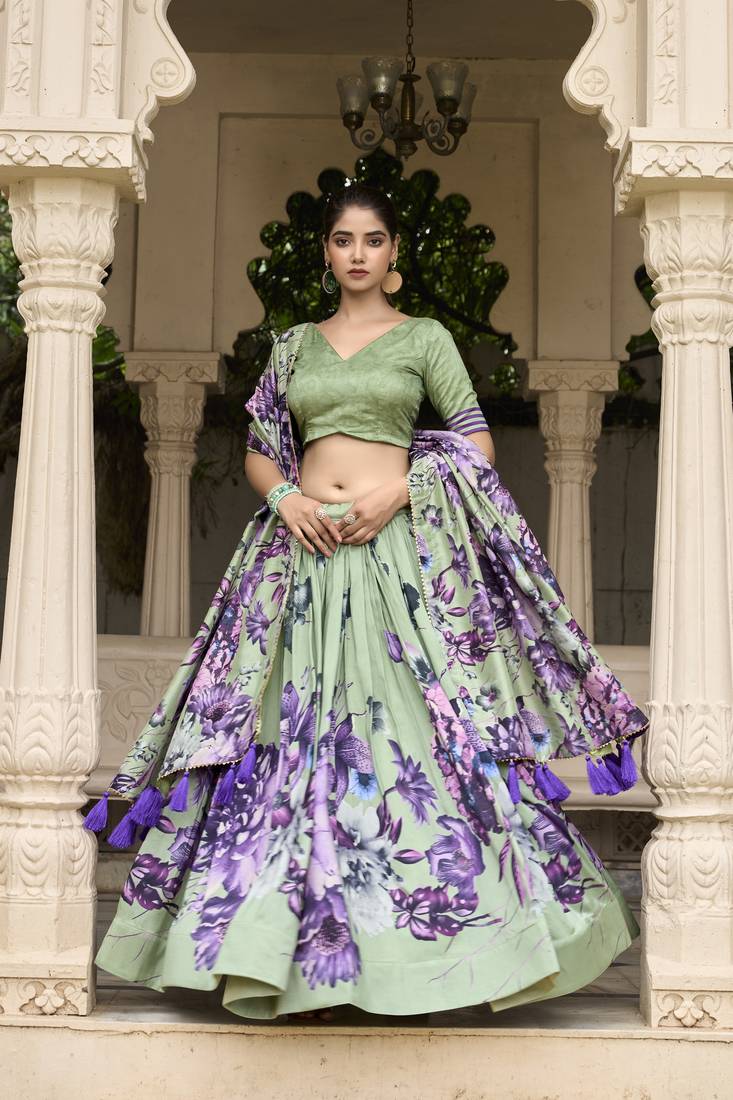 Premium Dolla Tusser Silk Chaniya Choli with Floral Print & Designer Dupatta