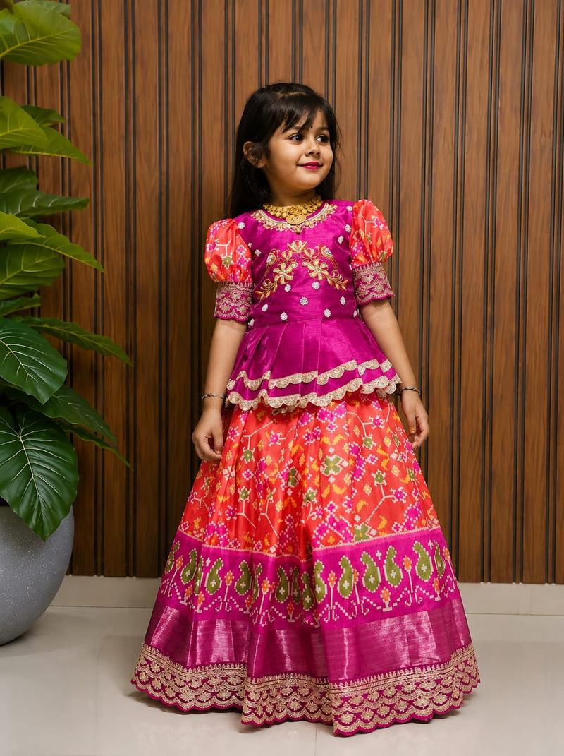 Heavy Silk Kids Lehenga Choli | Digital Print, Maggam Handwork & Zari Embroidery