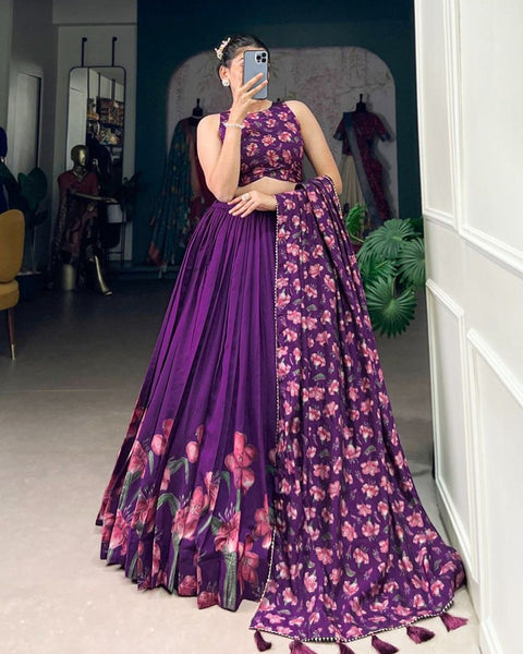 Dolla Tusser Silk Chaniya Choli | Floral Print Designer Lehenga