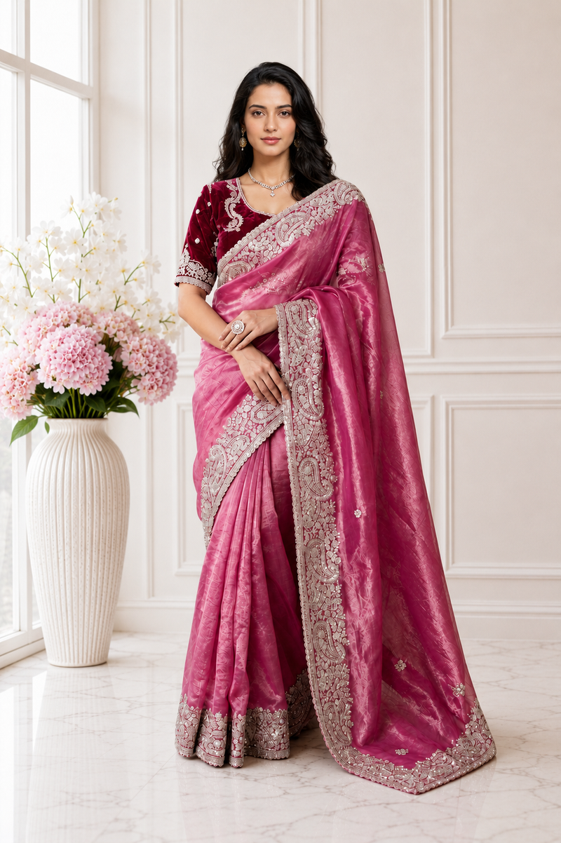 Elegant Fendy Satin Saree with 3mm Sequence Embroidery