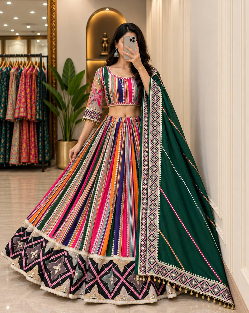Muslin Cotton Navratri Lehenga Choli with Mirror Work