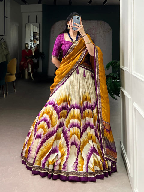 Dolla Tusser Silk Chaniya Choli | Foil Print Designer Lehenga