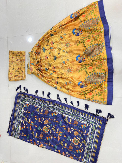Dolla Tusser Silk Chaniya Choli | Peacock Print Designer Lehenga