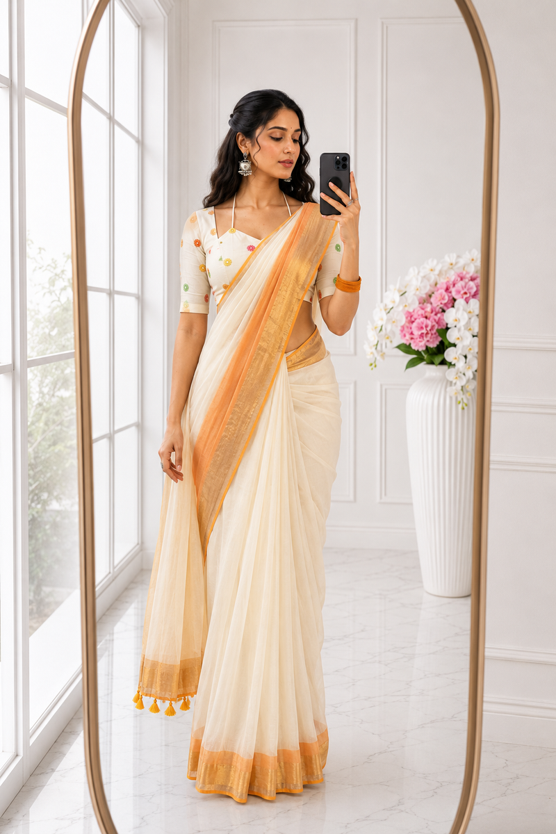 Onam Mul Khadi Cotton Silk Saree