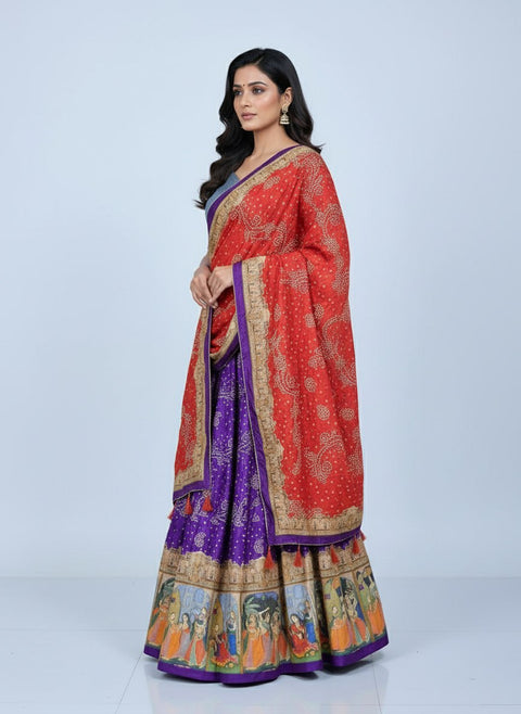 Premium Dolla Tusser Silk Chaniya Choli with Bandhani Print & Traditional Border