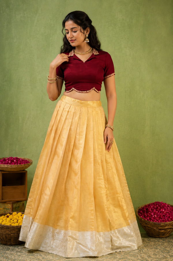 Onal Indo-Western Silk Skirt and Maroon Blouse Set