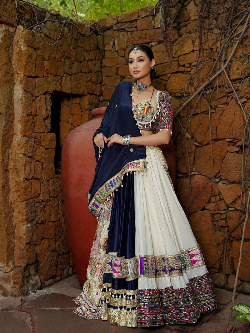 Navratri Muslin Cotton Chaniya Choli with Real Mirror Work, Lampi Lace & Kodi Dupatta