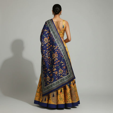Dolla Tusser Silk Chaniya Choli | Peacock Print Designer Lehenga