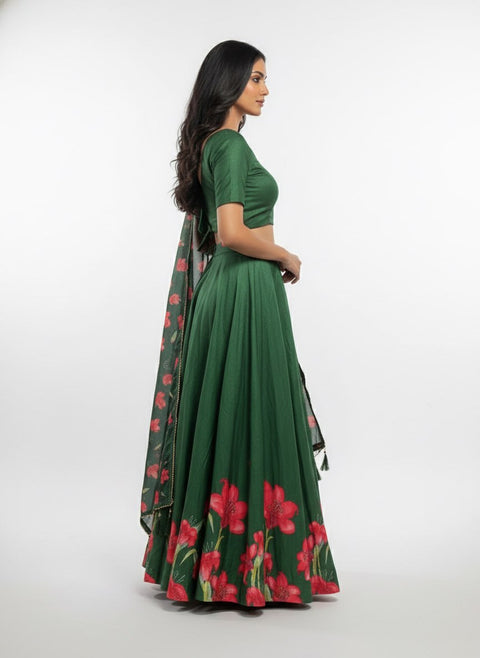 Dolla Tusser Silk Chaniya Choli | Floral Print Designer Lehenga